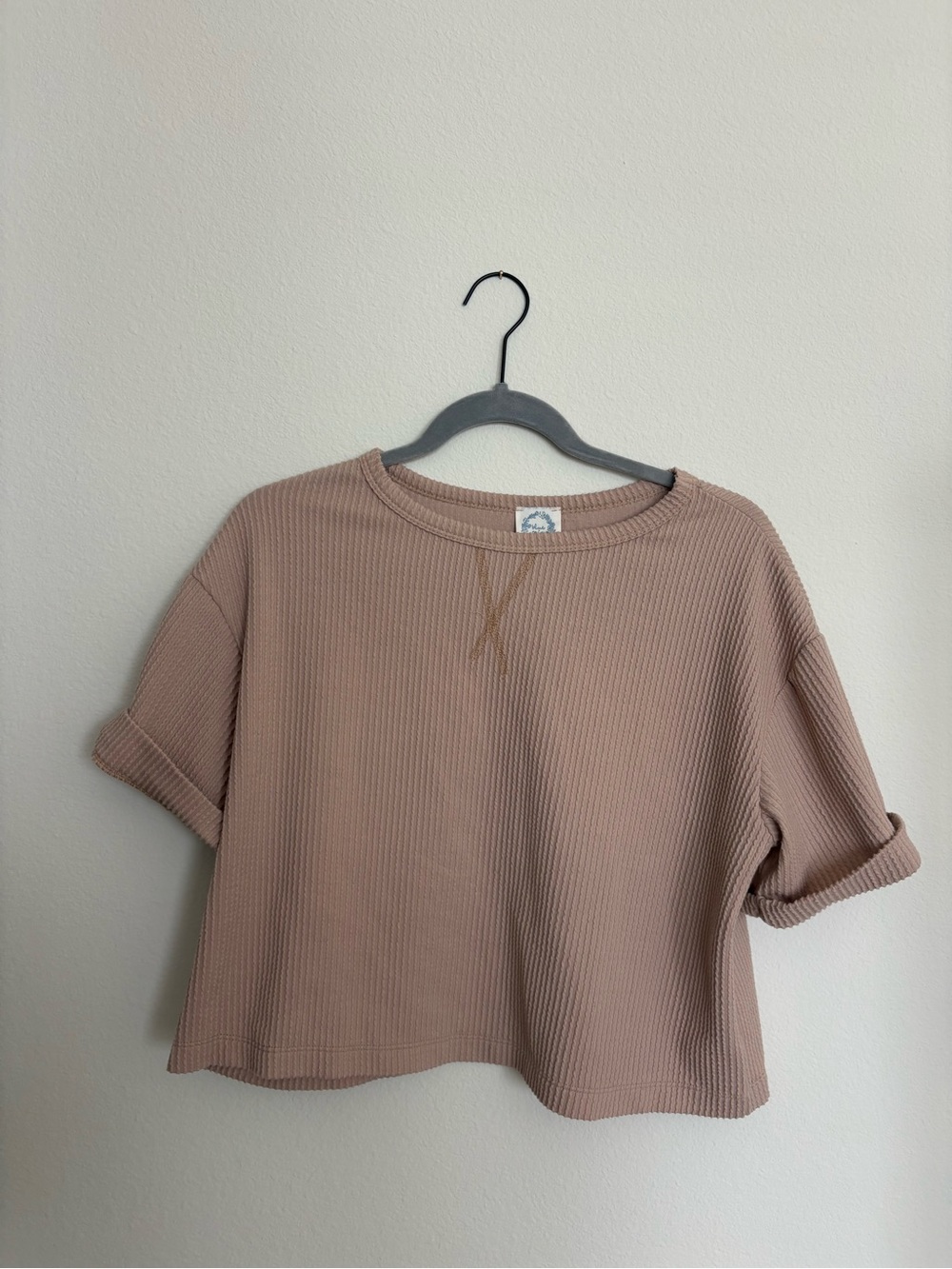 Blue Rain Cropped Waffle Tee in Taupe